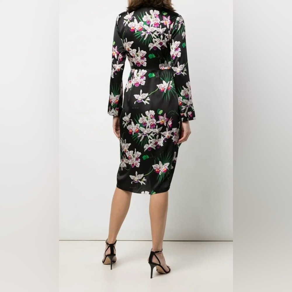 Fleur‎ du Mal Orchid Floral Silk Wrap Dress Black Purple Long Sleeve Small - Picture 11 of 11